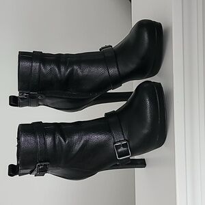 Black Leather Heeled Booties